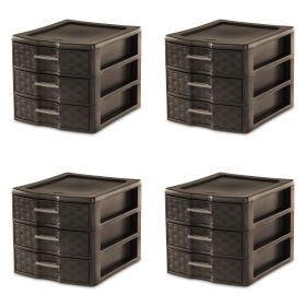 Medium Weave 3 Drawer Unit Plastic, Espresso, Set of 4