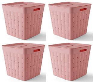 Child and Teen Plastic Wide Weave Pink Stacking Storage Bin with Lid, 4 Pack