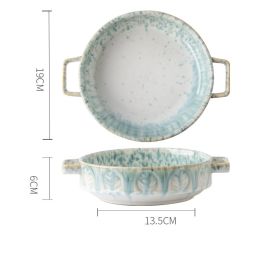 Embossed Ceramic Double Ear Practical Vegetable Bowl (Option: 7.5inches)