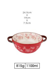 Household Ceramic Microwave Oven Noodle Bowl (Option: Red-7.5inches)