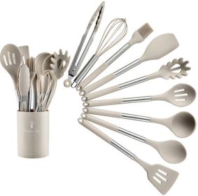 Heat Resistant Non-stick Pot Spoon Spatula Cooking Kitchen Tool Set (Option: Small keg 9piece set BKhaki)