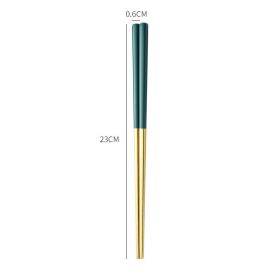 Stainless Steel Non-slip Anti-fungal Chopsticks For Home Use (Option: Green Gold)