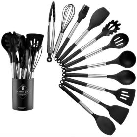 Heat Resistant Non-stick Pot Spoon Spatula Cooking Kitchen Tool Set (Option: 12piece Drum Set Black)