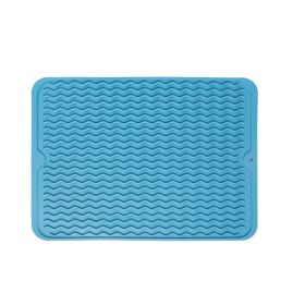 Wavy Silicone Drain Pad Non-slip Easy To Clean Kitchen High Temperature Resistant Placemat (Option: Blue-40x30x0.6cm)