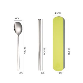 Stainless Steel Tableware Student Portable Suit (Option: Green-2PCS)