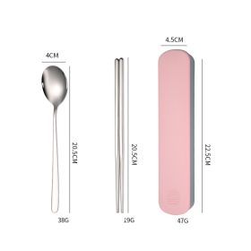 Stainless Steel Tableware Student Portable Suit (Option: Pink-2PCS)