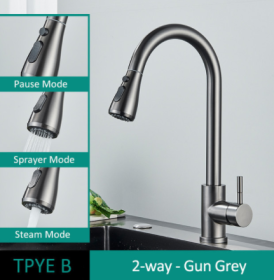 304 Stainless Steel Kitchen Pull-out Faucet (Option: Gun Grey Color-TPYE B)