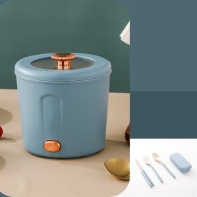 Electric Pot Multifunctional Mini One Person (Option: Haze Blue-Add tableware set-UK)