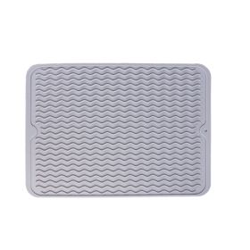 Wavy Silicone Drain Pad Non-slip Easy To Clean Kitchen High Temperature Resistant Placemat (Option: Grey-40x30x0.6cm)