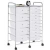 15 Drawers Rolling Storage Bin with Metal Frame & Lockable Wheels, White