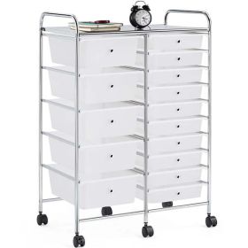 15 Drawers Rolling Storage Bin with Metal Frame & Lockable Wheels, White (Color: White)