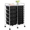 15 Drawers Rolling Storage Bin with Metal Frame & Lockable Wheels, White