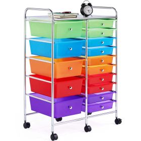 15 Drawers Rolling Storage Bin with Metal Frame & Lockable Wheels, White (Color: Multicolor)