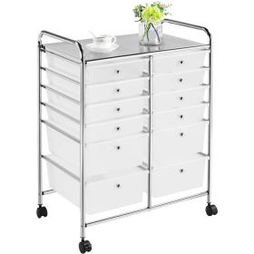 12 Drawer Rolling Storage Cart Organizer with Lockable Wheels, White (Color: White)