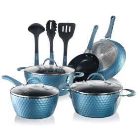 Nonstick Cookware Excilon Home Kitchen Ware Pots & Pan Set with Saucepan Frying Pans, Cooking Pots, Lids, Utensil PTFE/PFOA/PFOS free, 11 PCS (Gray) (Color: Blue)