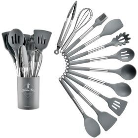 Heat Resistant Non-stick Pot Spoon Spatula Cooking Kitchen Tool Set (Option: 12piece Drum Set Grey)