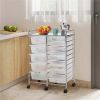 15 Drawers Rolling Storage Bin with Metal Frame & Lockable Wheels, White