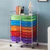 15 Drawers Rolling Storage Bin with Metal Frame & Lockable Wheels, White