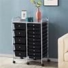 15 Drawers Rolling Storage Bin with Metal Frame & Lockable Wheels, White