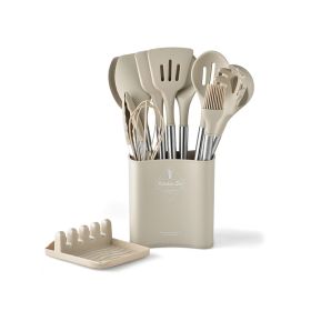 Heat Resistant Non-stick Pot Spoon Spatula Cooking Kitchen Tool Set (Option: 13pieces Square Bucket Khaki)