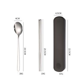 Stainless Steel Tableware Student Portable Suit (Option: Black-2PCS)