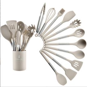 Heat Resistant Non-stick Pot Spoon Spatula Cooking Kitchen Tool Set (Option: 12piece Drum Set Khaki)